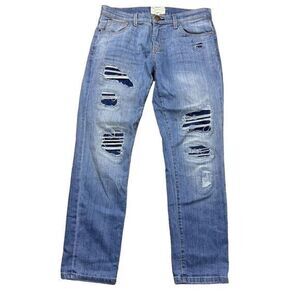 Current/Elliott Women's Le Fling Boyfriend Cropped Jeans Size 26 Patch Repair